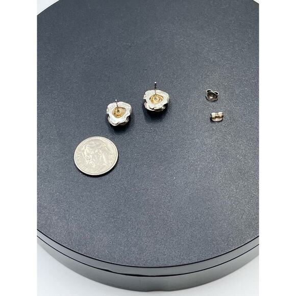 M Designer Signed Sterling Silver Diamond Cut Rose Stud Pierced Earrings Mexico - Picture 7 of 11